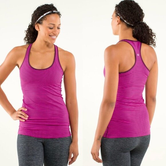 🦋  LULULEMON Pink Purple Stripe Racerback Tank Top Workout Size 2 Yoga - Picture 1 of 5